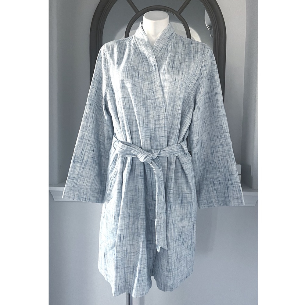 Hudson Park Collection Strié Print Waffle Bathrobe in Blue Size L/XL New w/Tag